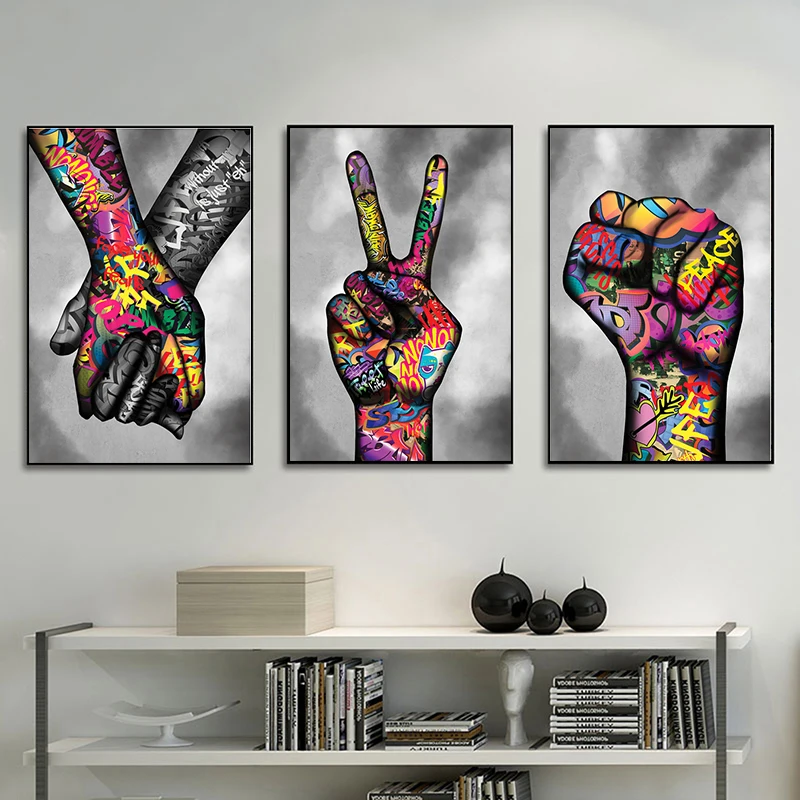 

Street Graffiti Art Lover Hold hands Canvas Painting Posters and Prints Abstract Wall Art Picture for Living Room Home Decor