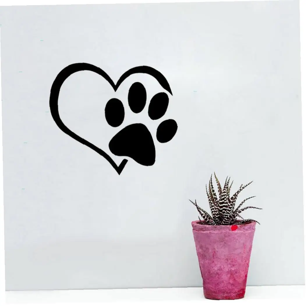 Настенные художественные наклейки с изображением сердца собаки и следов