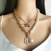 2021 creative pearl butterfly pendant multilayer sweather necklace for women clavicle chain party jewelry festival gifts