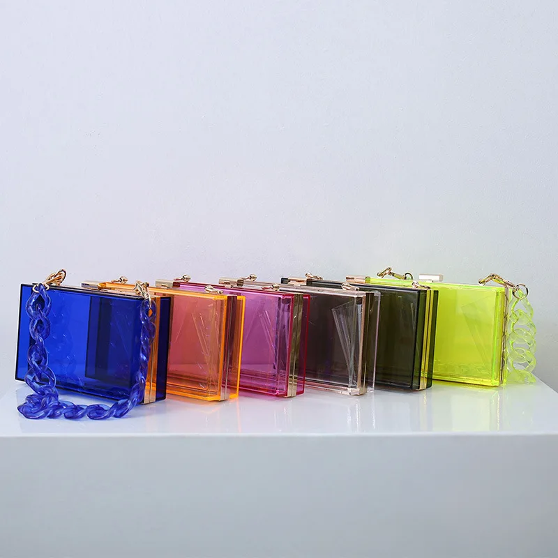 

New Acrylic Transparent Women Clutch Bag Chain Luxury Brand Women Messenger Bag Evening Bag Handbag Chain Shoulder Bag