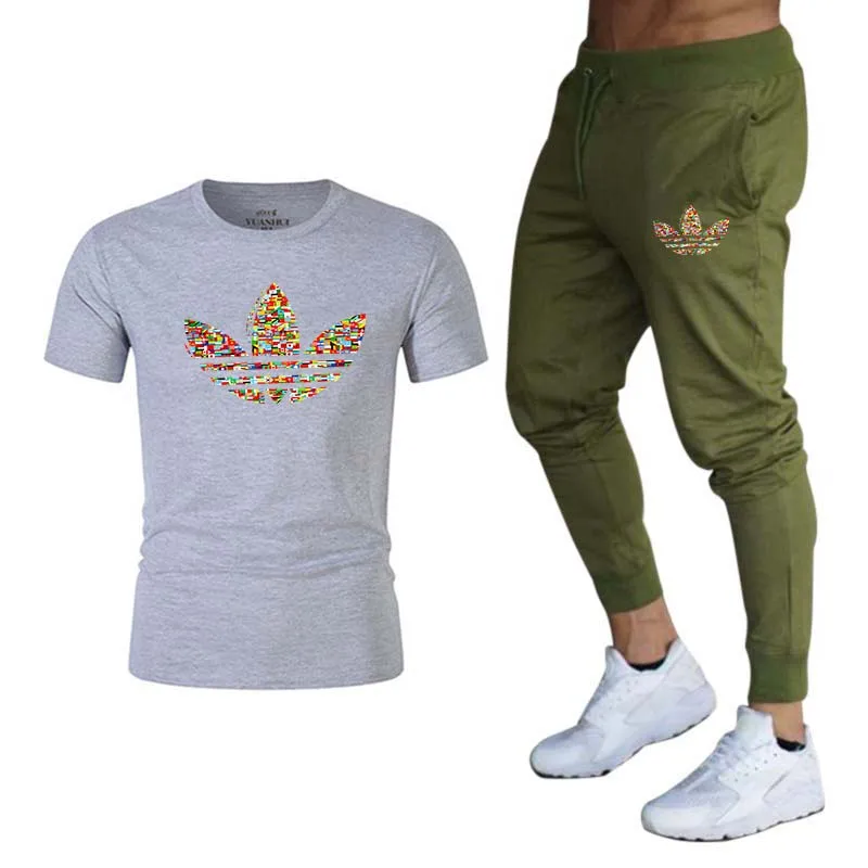 Спортивный костюм Мужская футболка+ брюки спортивные костюмы Спортивная одежда для тренажерного зала мужские осенние костюмы для фитнеса комплект для бега спортивный костюм