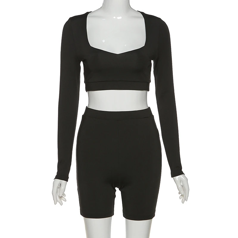 

White 2 Piece Set Women Clothes Co Ord Set Crop Top and Biker Shorts Set Sweat Suit Casual Two Piece Outfits Tracksuit Women Set