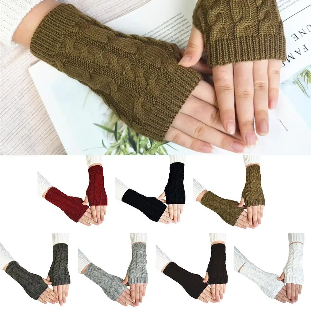 

Women Men Twist Crochet Knitted Fingerless Gloves Short Arm Sleeve Hand Warmer Mittens Winter Warm Solid Color Guantes Mujer
