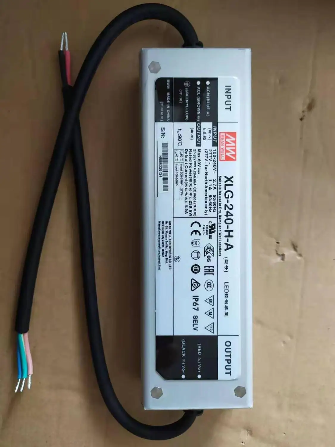 MEAN WELL 240 Вт режим постоянной мощности Светодиодный драйвер XLG-240-H-A
