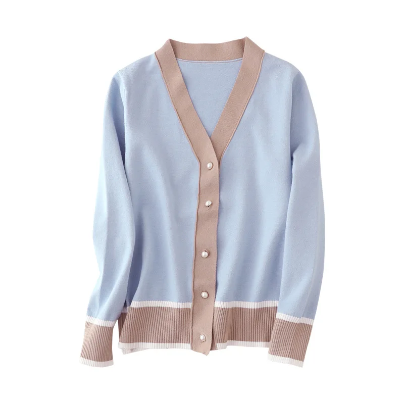 

Knitted Cardigan sweater New Spring Women Contrast Color V Neck Long Sleeve sweater Fashion Cardigan for Female Jumper Outwear
