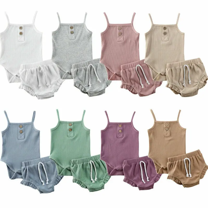 2020 комплекты одежды для маленьких девочек однотонные трикотажные Комбинезоны на