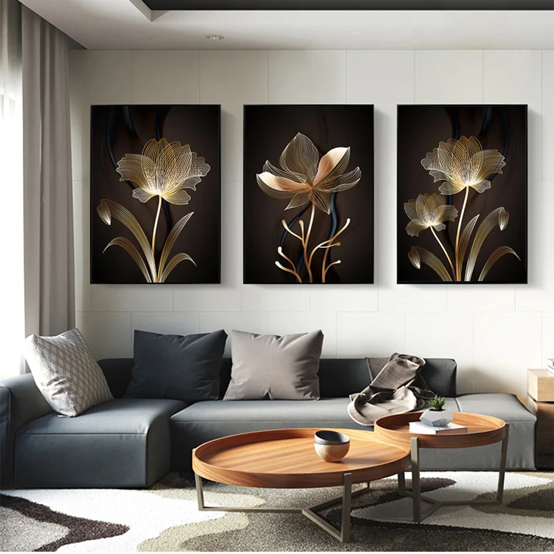 Abstract Golden Flower Plant Picture Wall Poster Modern Style Canvas Painting Posters and Prints Living Room Unique Decoration | Дом и сад