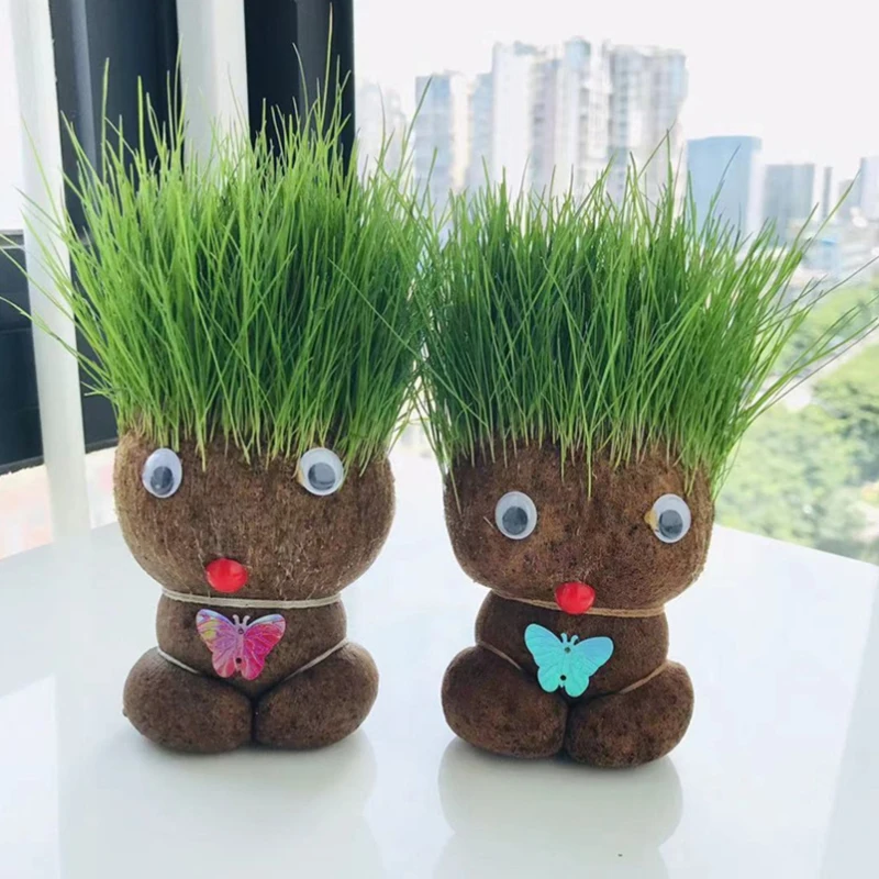 

Creative Grow Bag Pot Grass Head Doll Planting Bag Flower Pot Desktop Decor Gift
