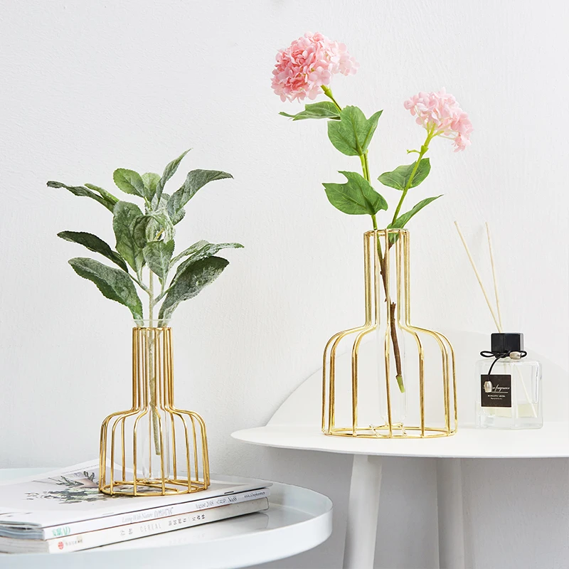 Стеклянная ваза железная подставка для цветов настольное украшение дома