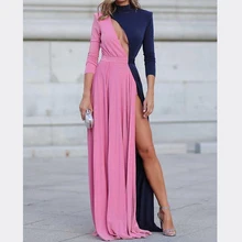 Liyong retalhos vestido feminino alta divisão vestidos sexy oco para fora noite elegante vestidos de festa (4)