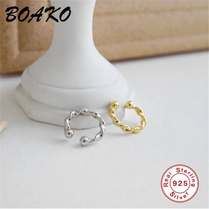 

BOAKO 100% 925 Sterling Silver Earrings for Women Simple Twist Ear Cuff Clip On Earrings Korean NO Piercing Fashion Jewelry 1Pcs