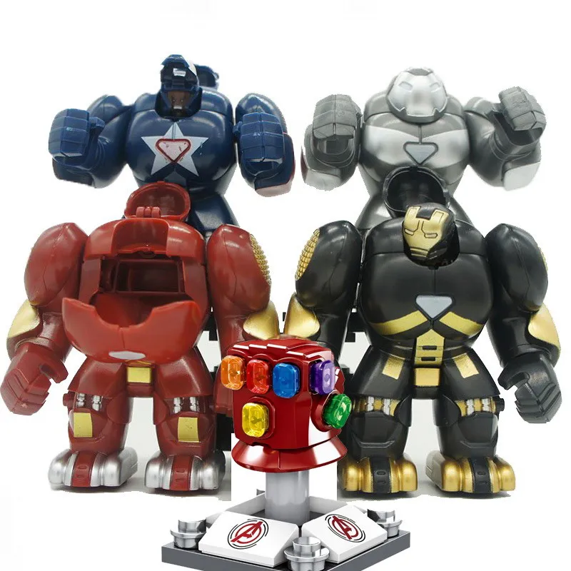 4Sets with Gauntlet 4 компл./лот Супер Герои ЖЕЛЕЗНЫЙ ЧЕЛОВЕК Hulkbusters с перчатку модель фигурные блоки Совместимые кирпичное здание игрушки для детей - Цвет: 4Sets with Gauntlet