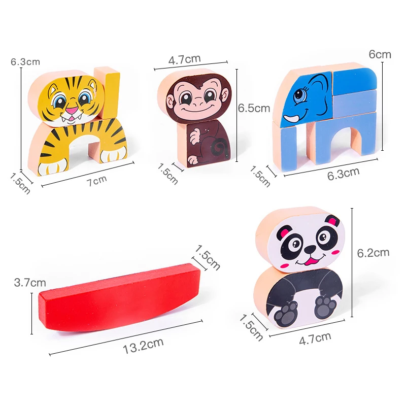 

Children Montessori Wooden Animal Balance Blocks Board Games Toy Educational Stacking High Building Block Wood Toy Boys