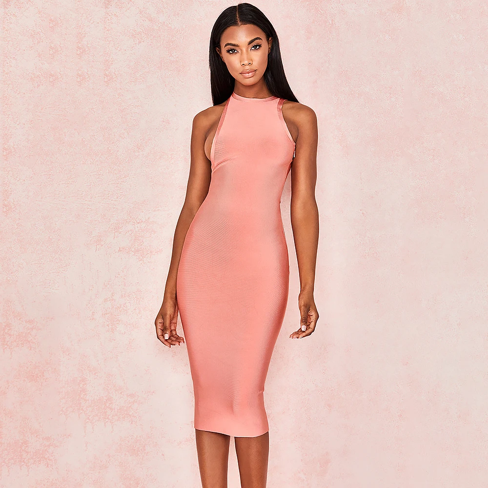 Женское облегающее платье BEAUKEY розовое или оранжевое без рукавов с открытой