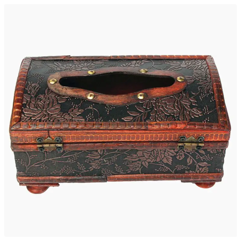 

Retro Vintage Copper Ring Pattern Wooden Paper Tissue Box Holder Decor New:Retro Red