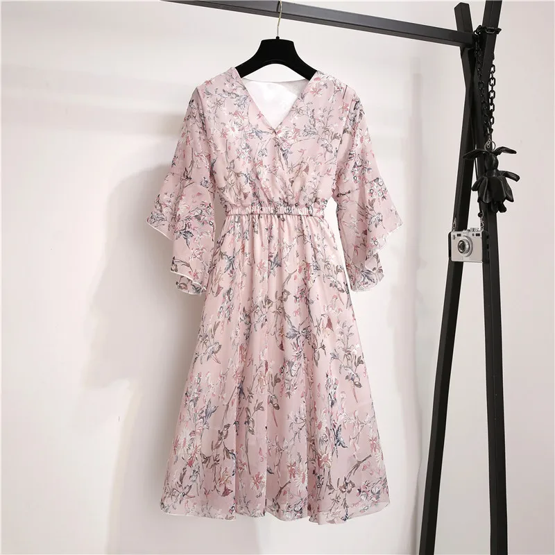 Милое летнее шифоновое платье туника в Корейском стиле модное женское с v