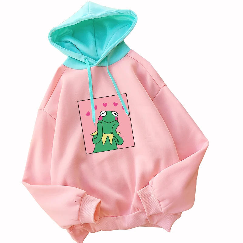 Осенне зимние новые женские толстовки Kawaii Frog с мультяшным принтом Повседневная