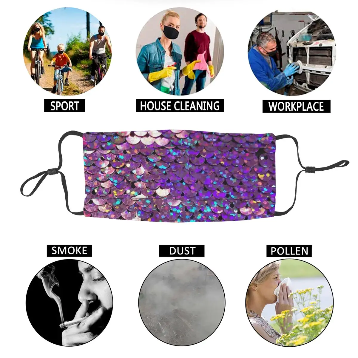 

Brilliant Purple Sequins Reusable Mouth Face Mask Bling Glitter Anti Haze Dustproof Mask Protection Mask Respirator Mouth Muffle