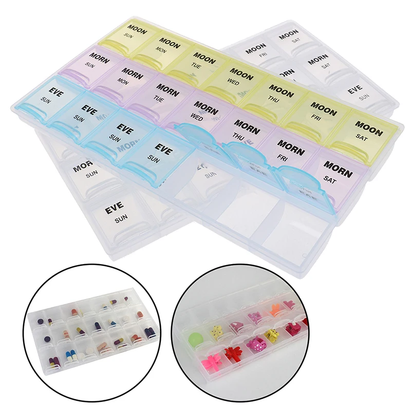7 Days Weekly Transparent/Colorful 21 Compartment Lid Tablet Pill Box Holder Portable Medicine Storage Organizer Case Container | Красота и