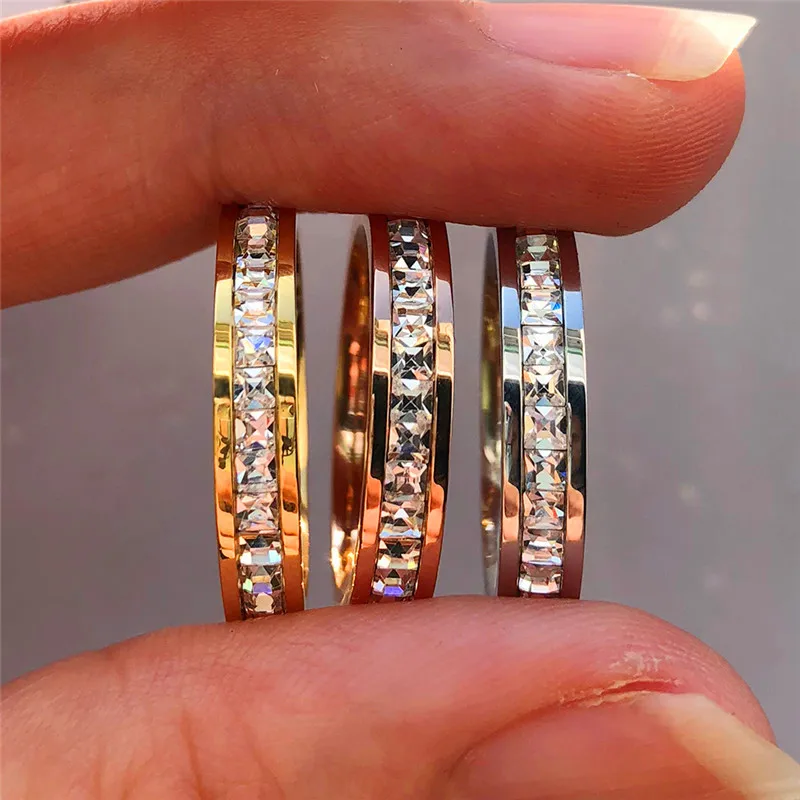 YWSHK Fashion Lady Zircon Ring Vintage Stainless Steel Women Wedding Rings Fashion Promise Yellow Gold Engagement Ring