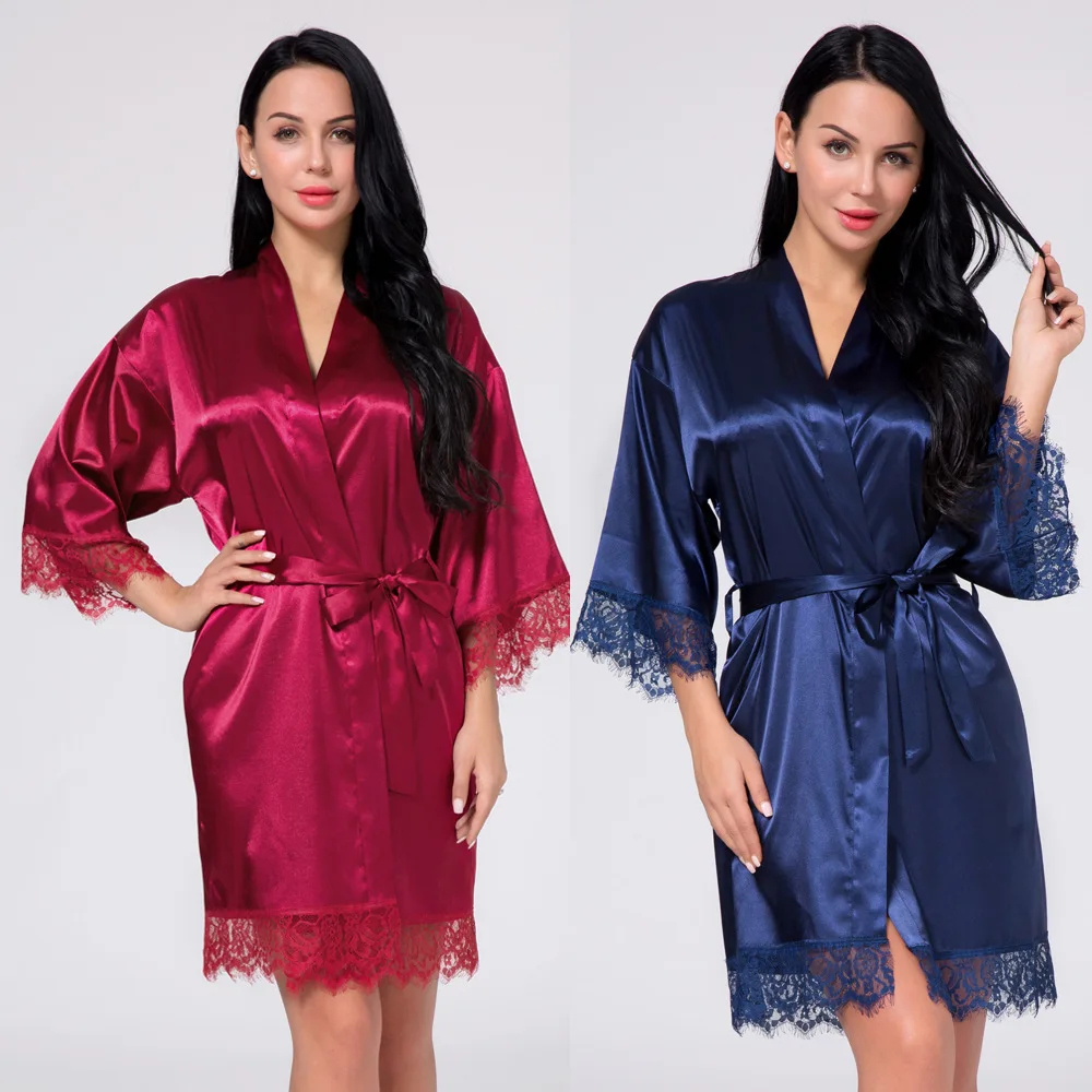 Сексуальная свадебная одежда платье женский короткий атласный халат кружевной