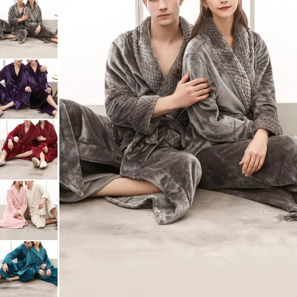 

Women Men Winter Soft Solid Color Thick Warm Long Bath Robe Home Gown Sleepwear Xmas Gifts халат бархатный женский robe velour
