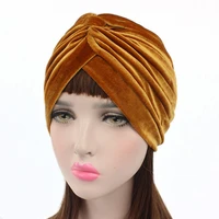 winter warm velvet turban for women twisted muslim caps female headscarf bonnet india hat islamic wrap head turbans