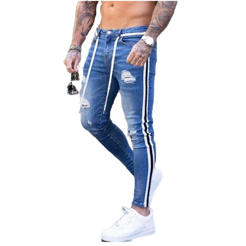 Мужские тренировочные брюки Adisputent, пикантные рваные джинсы, повседневные, лето-осень, мужские облегающие байкерские джинсы, 2021