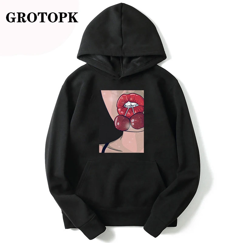 

Fashion Sexy Mouth Cherry Unisex Hoodies Harajuku Oversized Vintage Pullovers Hoodies Men/women Ulzzang Aesthetic Sweatshirts