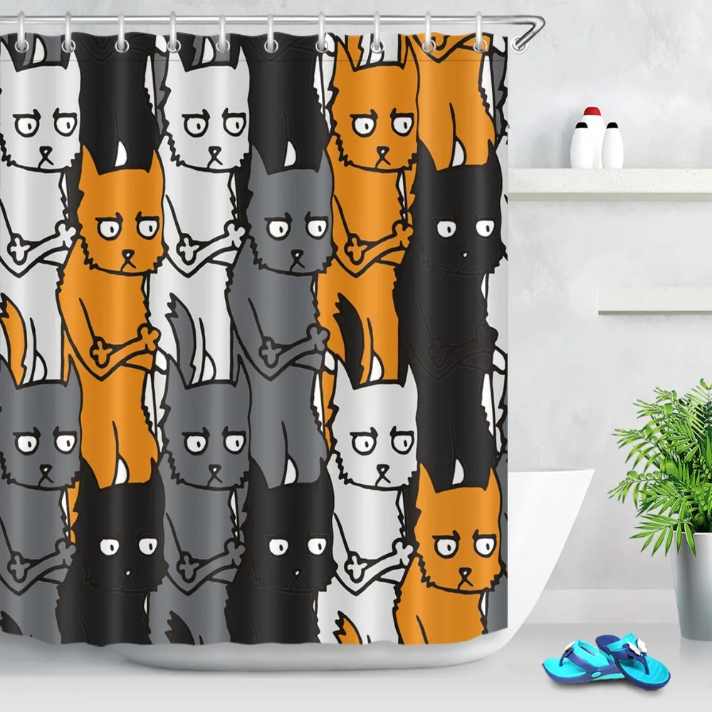 lb 3d cute funny cat shower curtain set hooks waterproof polyester fabric funny animal bathroom curtain for kids bathtub decor free global shipping