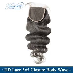 HD кружево 5x5, Бразильская волна тела, новая звезда, натуральные волосы, HD кружево, свободная часть закрытия