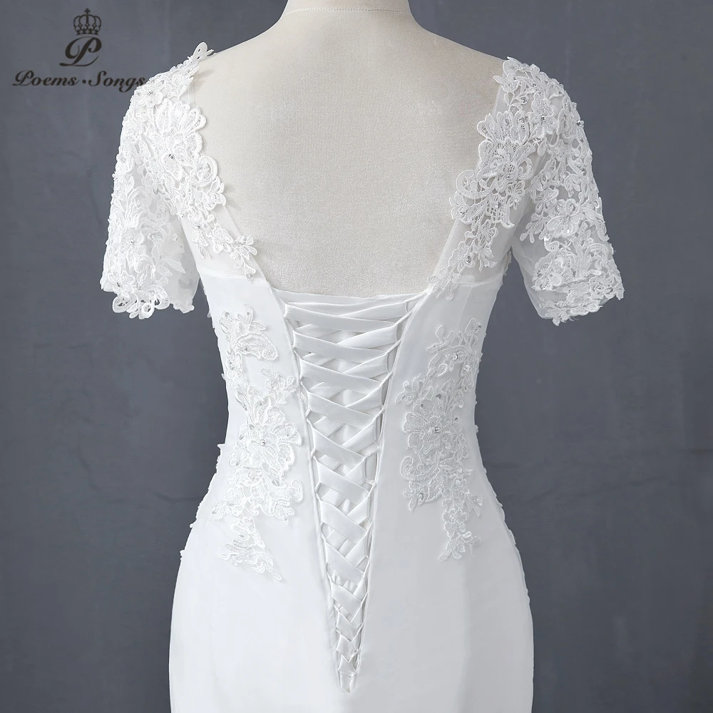 Женское свадебное платье-русалка с аппликацией и коротким рукавом | Свадьбы