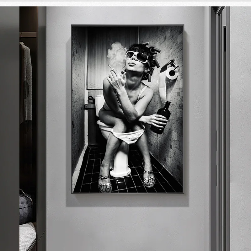 

Sexy Woman on Toilet Wall Posters And Print Woman With Cigarette Pop Art Canvas Black And White Canvs Prints For Home Wall Decor