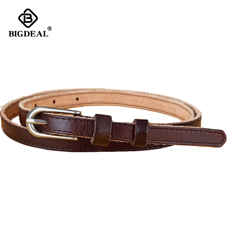 Винтажный тонкий ремень из натуральной кожи с металлической пряжкой язычком для