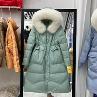 Fashion 2021Slim Winter Jacket Women Coats 90% White duck down Real Fox Fur Casual Green Black Beige Yellow Blue Long Parkas