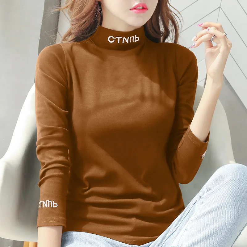 Женская водолазка с длинным рукавом JIU264 зеленая Облегающая рубашка большого