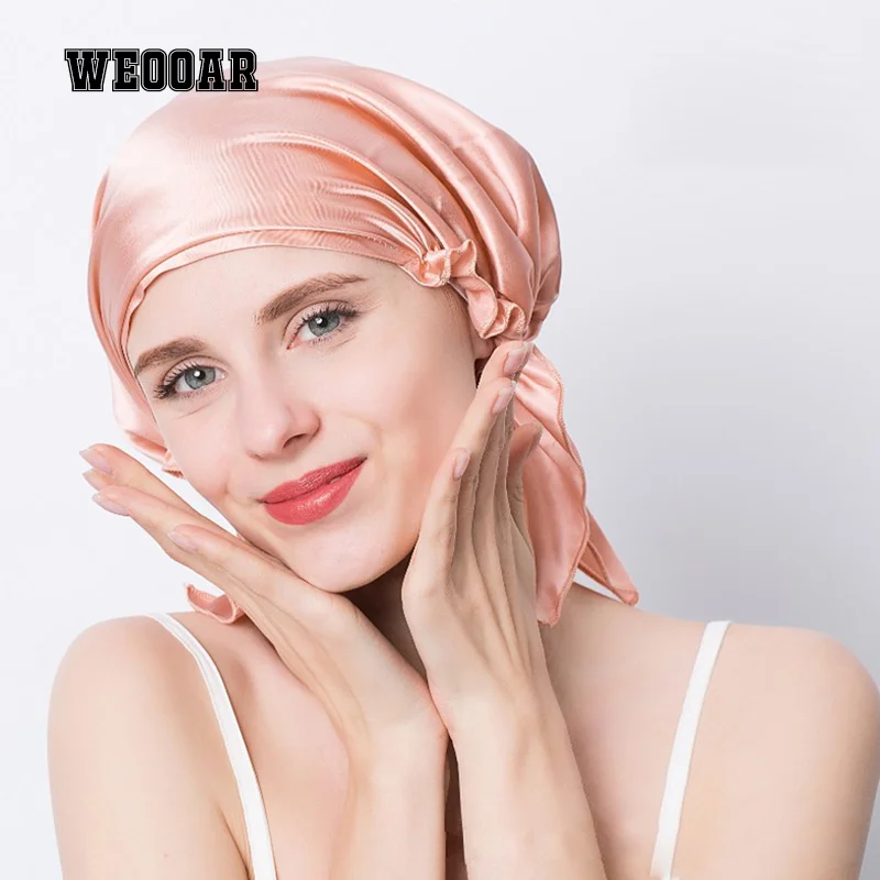 

WEOOAR 2021 атласная шапка из шелка тутового шелкопряда для женщин шапки бини атласная шапка летние шапки для сна в ночное время хирургическая м...