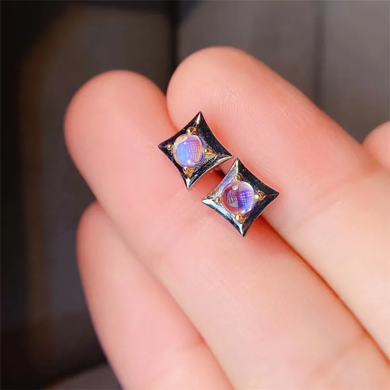 Натуральные серьги из лунного камня голубой лунный камень S925 серебряные шпильки