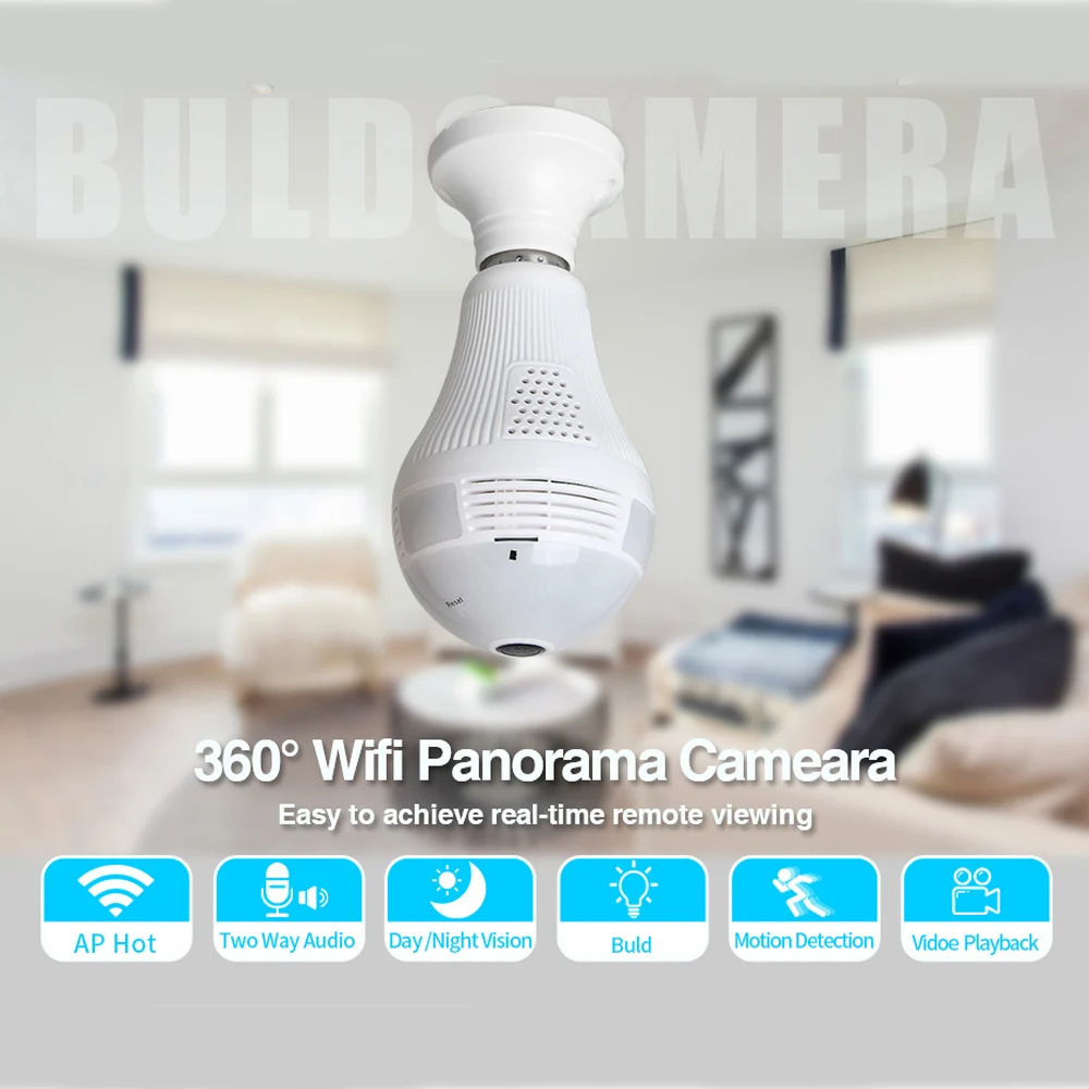 YUNSYE 360 градусов Светодиодная лампа 1080P Беспроводная панорамная Домашняя