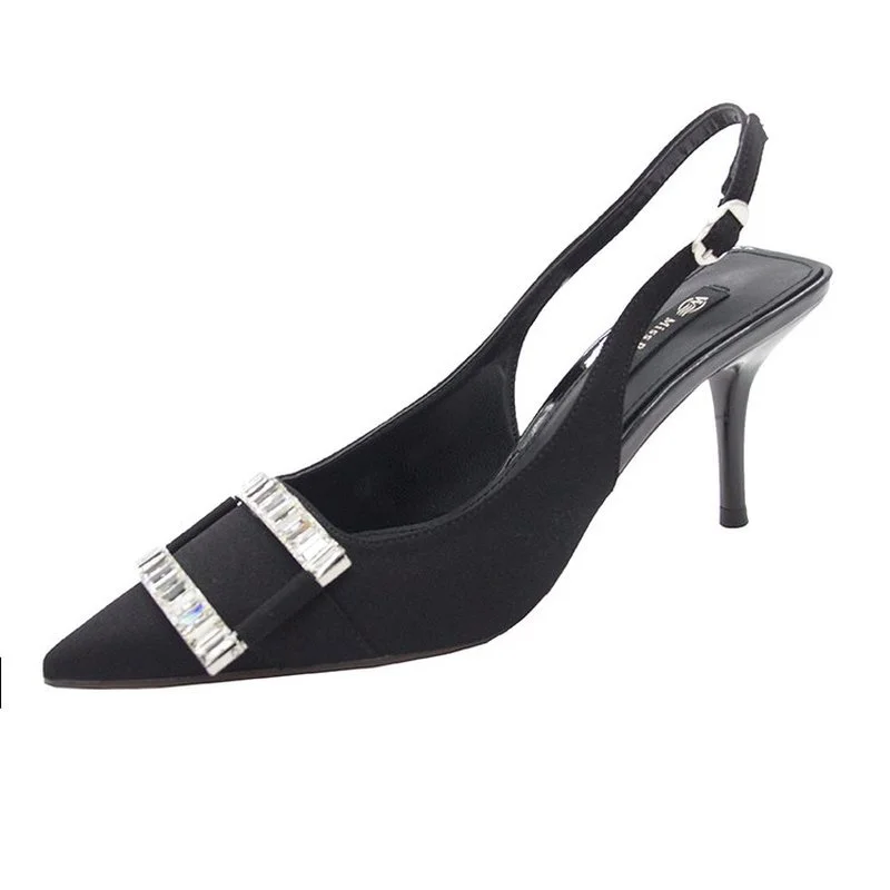 

New Sexy Slingbacks Pumps Rhinestone Square Buckle High Heels Pointed Toe Womens Shoes Party Thin Stiletto Heels Sandals Summer