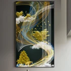 Картина на холсте с абстрактным изображением золотых линий, оленя и дерева, большой плакат, постер, картина для гостиной, 4-47