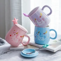 cartoon unicorn mermaid coffee mug with lids and 3d star spoon pink coffee milk tea cup creative gift for girls mugs coffee cups