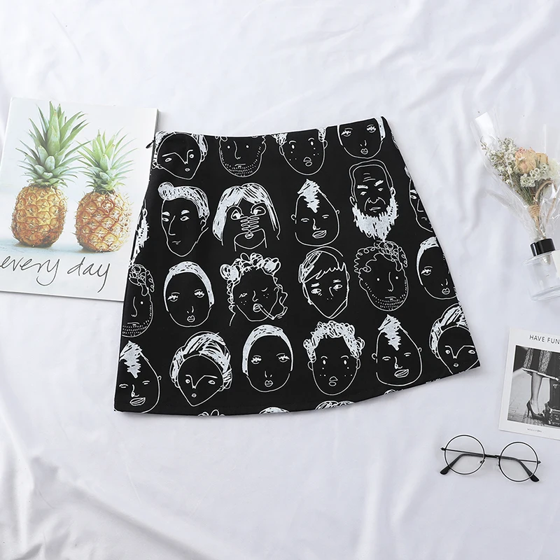 Женская юбка с принтом Heliar повседневная черно-белая высокой талией в стиле бохо