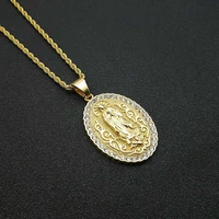 hip hop iced out virgin mary necklaces gold color stainless steel pendant chains for men women christian jewelry dropshipping