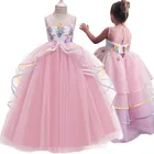 Нарядное длинное платье с единорогом для девочек на Хэллоуин, вечернее платье, костюм принцессы для девочек, детская одежда, платья для маленьких девочек, одежда для детей 12, 14 лет
