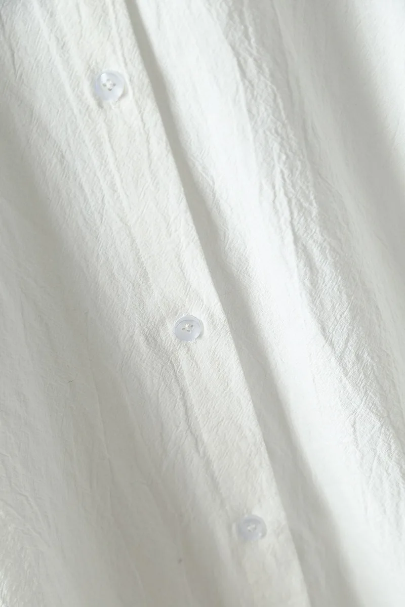 

Kalenmos Mid-length Blouse Women Cotton and Linen Loose Solid Color Button Up Shirt Lapel Single-breasted Sun Ladies Tops