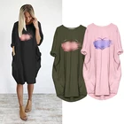 Женское сексуальное платье с принтом сердечек, свободные платья с карманами, осенняя одежда, праздничные повседневные платья, платье, платье, Халат