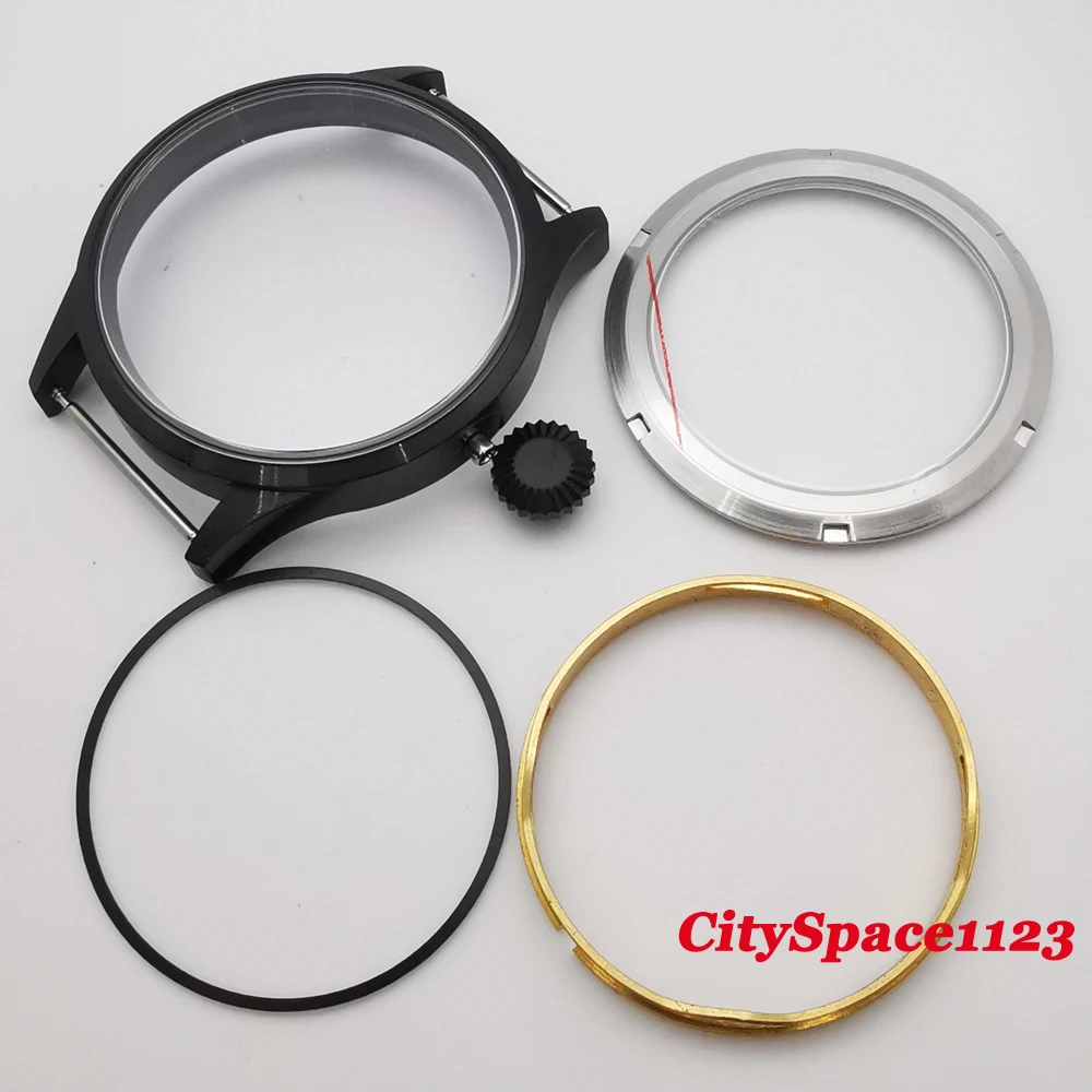 Corgeut 43mm Sapphire Black PVD watch case sterile dial hands fit ETA 6497 st36 hand winding movement | Наручные часы