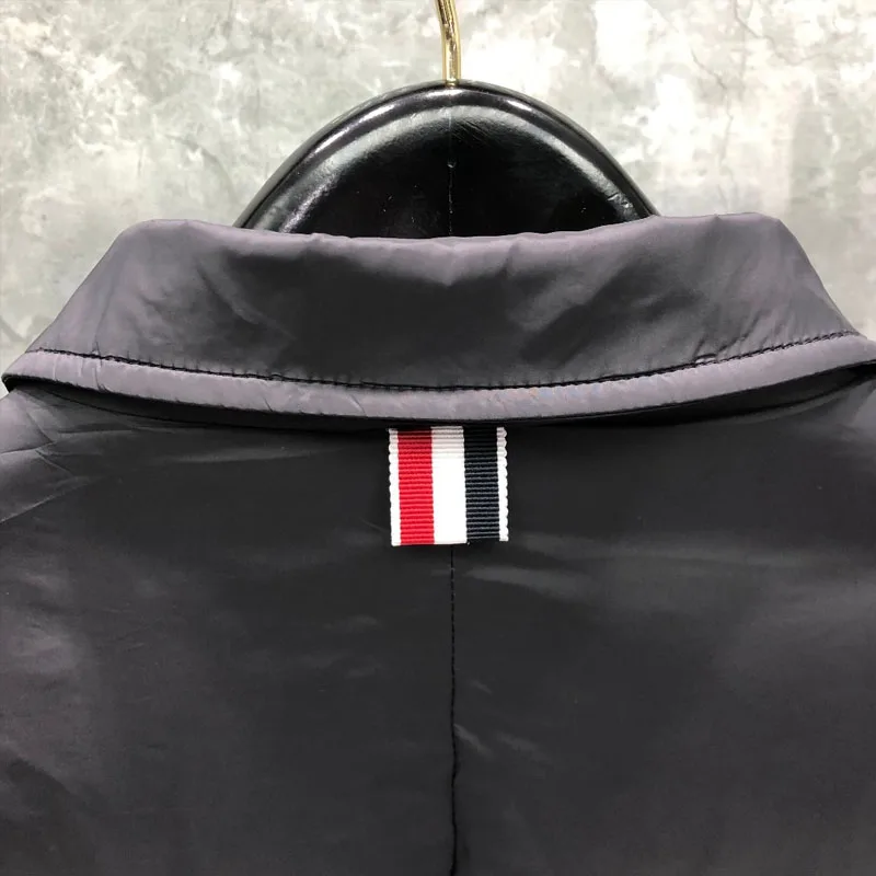TB THOM Men's Winter Jacket Down Jacket Fashion Brand Black Suit Down-Filled Matte Nylon 4-bar Stripe Notched Wholesale TB Coat