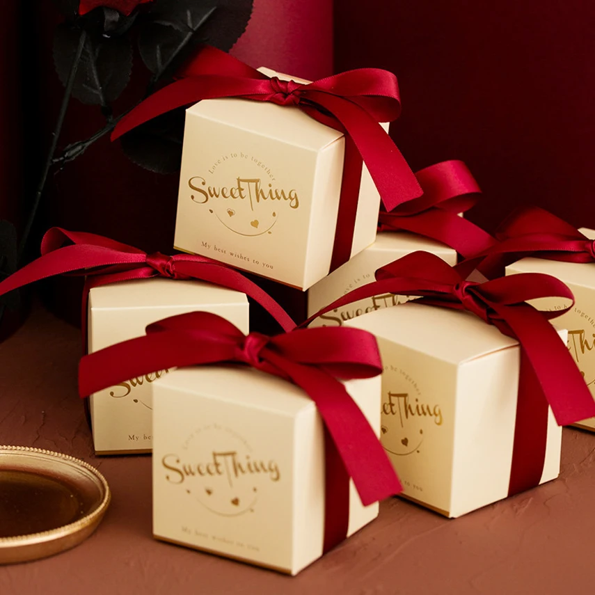 

New Square color ribbon candy box wedding candy box Chocolate box packaging creative ins candy packaging new year 2022 gifts box